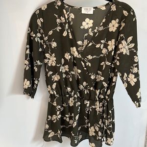 Sienna Sky Small Faux Wrap Army Green Floral Blouse